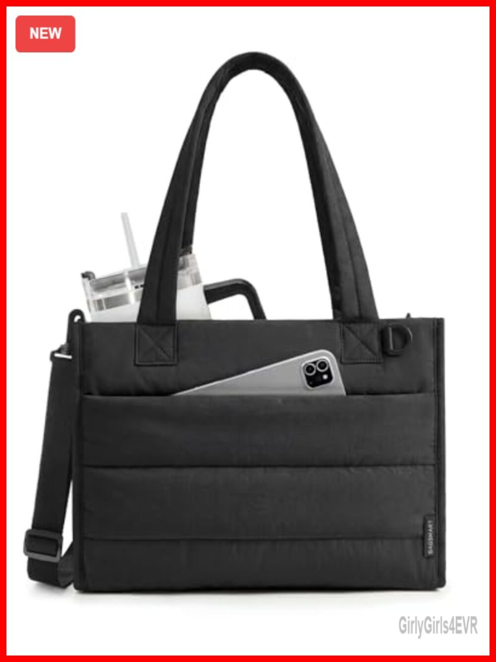 Quilted Puffer Tote Bag for Women, 14L, Detachable Strap, Laptop Compartment,